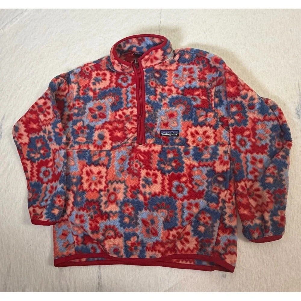 Vintage Patagonia Synchilla Fleece Youth 8 Floral 1/4 Zip Pullover‎ Jacket